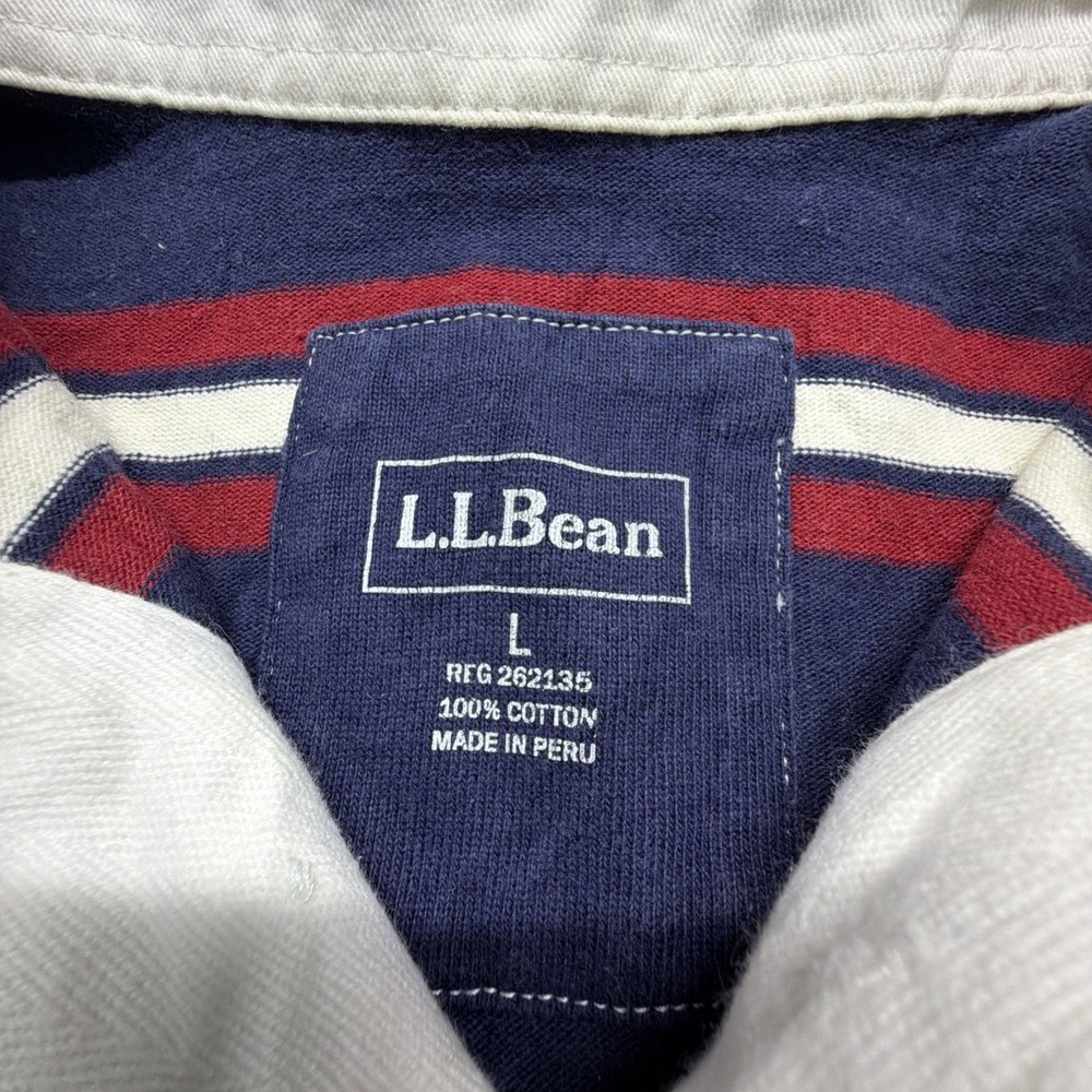 Vintage LL Bean Rugby Shirt Mens Large Navy Blue Striped Long Sleeve - Picture 3 of 7